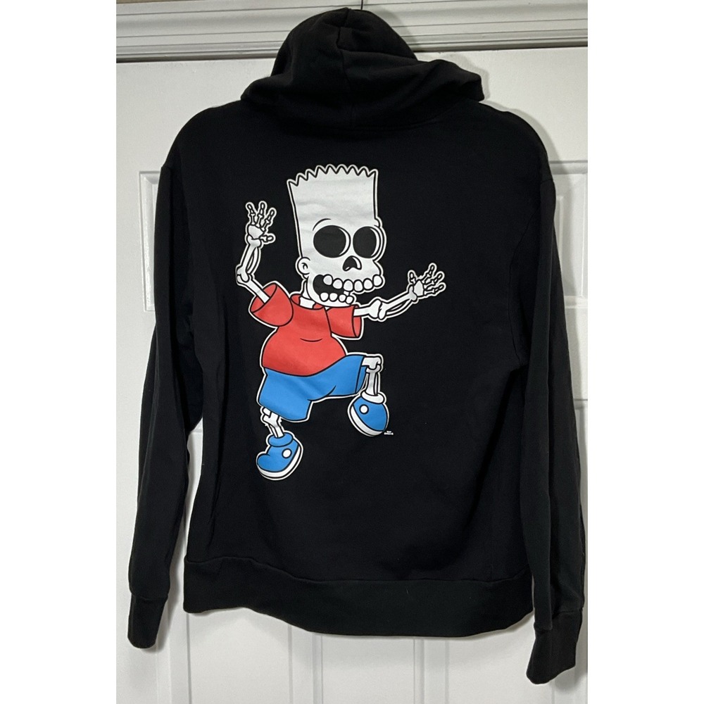 Movies The Simpsons Skeletal Skateboarding Bart Black Graphic Hoodie Medium